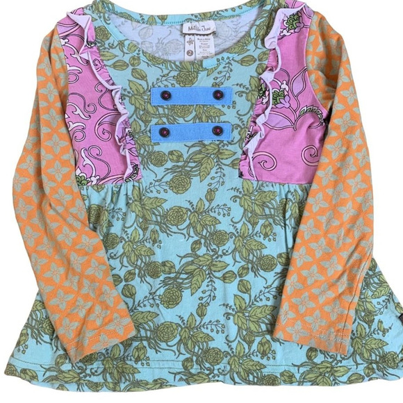 Matilda Jane Top Girl's Size 2 Cottonwood Blossoms Colorful Artsy Floral Ruffle - Picture 1 of 6